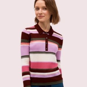 kate spade Burgundy, Pink & White Striped V-Neck Polo Sweater